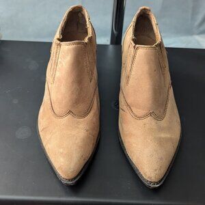 VINTAGE 1990s ZODIAC Tan Suede Leather Western Shoes 90s Y2K Sz 6